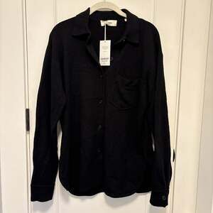 Buck Mason Men Black Lounge Wool One Pocket Button Down Sweater Shirt Small NWT